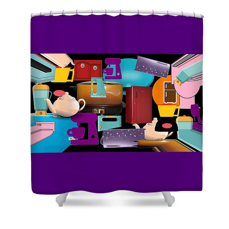 Abstract Art Shower Curtain featuring the digital art Retro Series - Kitchen and Bath Abstract by Ronald Mills