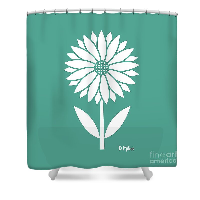 Mid Century Flower Shower Curtain featuring the digital art Retro Single Flower Teal 3 by Donna Mibus