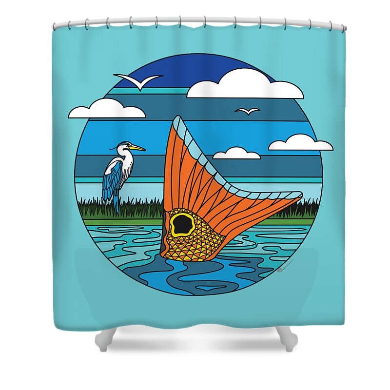Redfish Shower Curtain featuring the digital art Retro Tailer by Kevin Putman