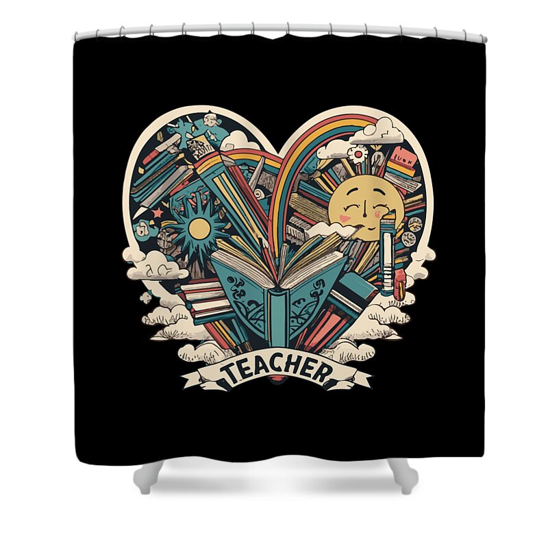 Teacher Appreciation Shower Curtain featuring the digital art Retro Teacher Love Appreciation Back to School by Flippin Sweet Gear