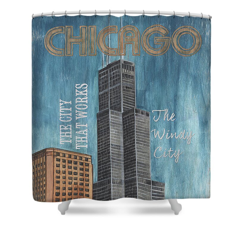 Chicago Shower Curtain featuring the painting Retro Travel Poster Chicago by Debbie DeWitt