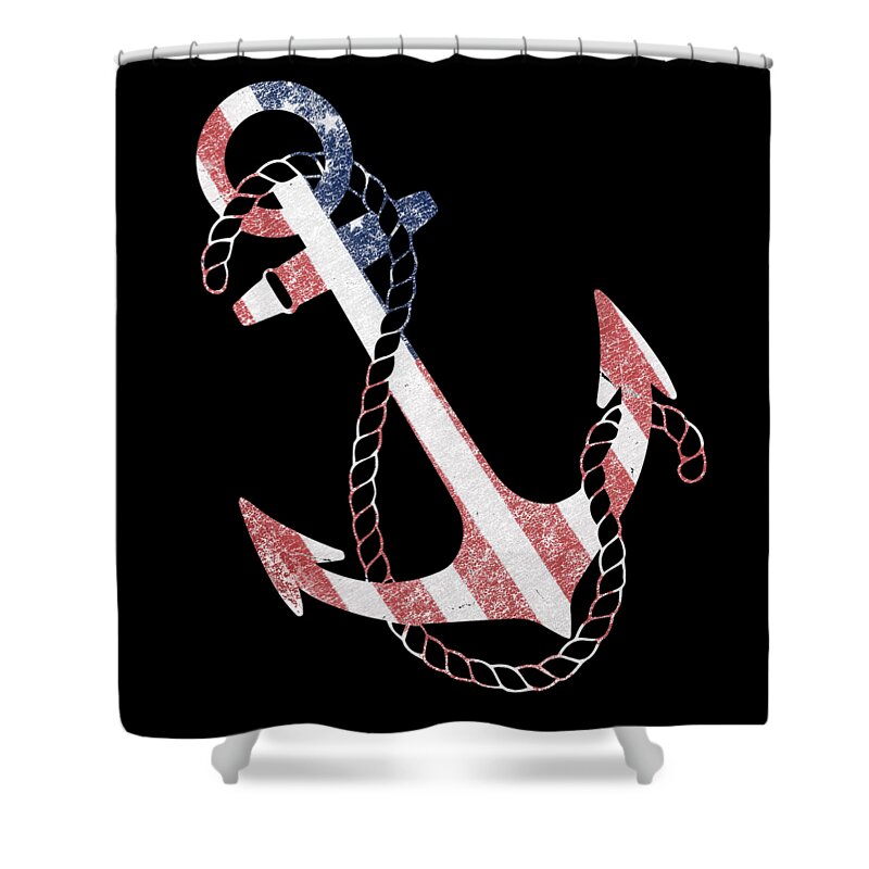 Funny Shower Curtain featuring the digital art Retro USA Flag Anchor by Flippin Sweet Gear