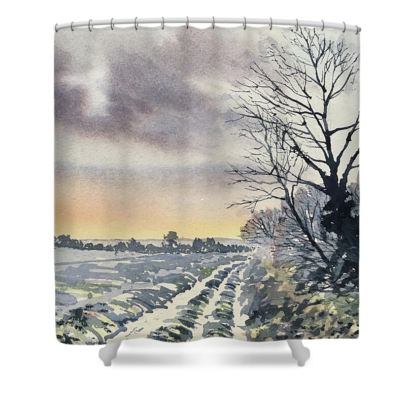 Watercolour Shower Curtain featuring the painting Return to Rudston from Zig Zag Wood by Glenn Marshall