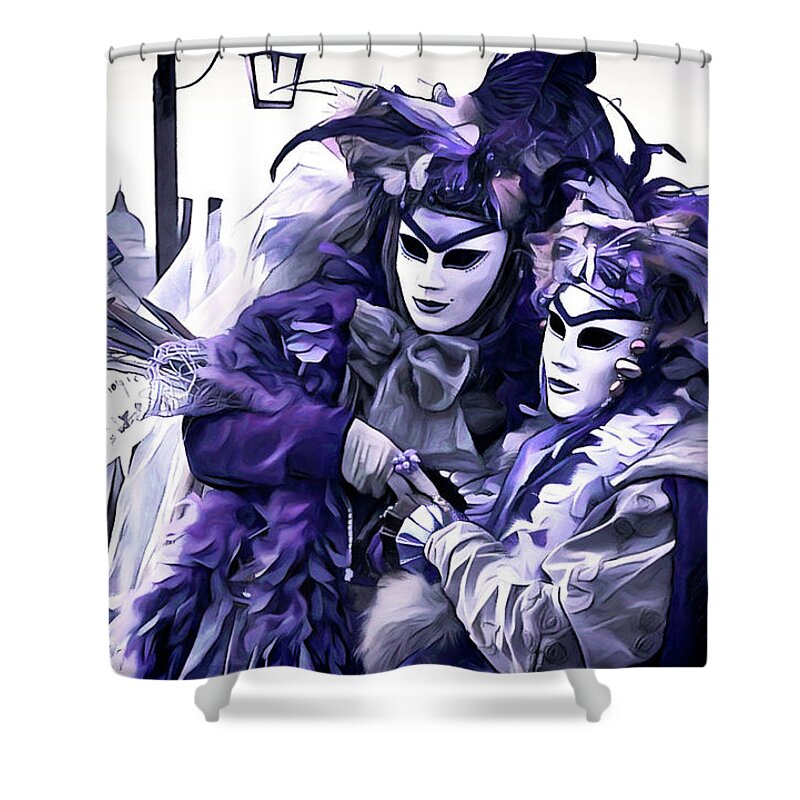 Carnevale De Venezia Shower Curtain featuring the pastel Revelry in Venice by Susan Maxwell Schmidt
