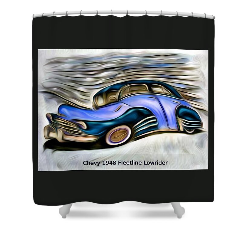 Chevy Shower Curtain featuring the digital art Revved Up and Rarin' To Go... Blue by Ronald Mills