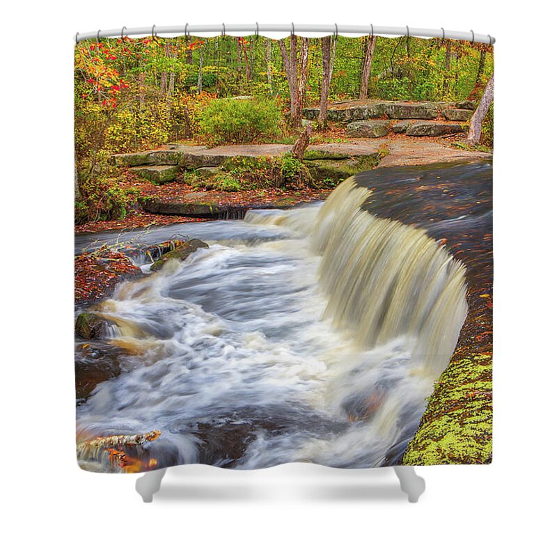 Stepstone Falls Shower Curtain featuring the photograph Rhode Island Stepstone Falls and Autumn Colors by Juergen Roth