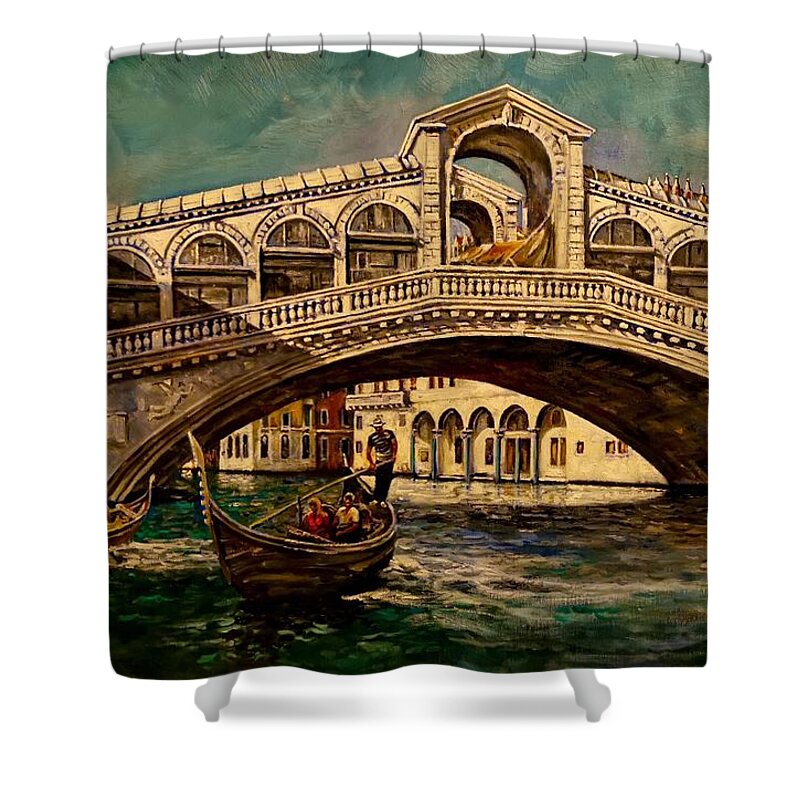 City Of Venice Shower Curtain featuring the painting Rialto bridge, Venice by Raouf Oderuth