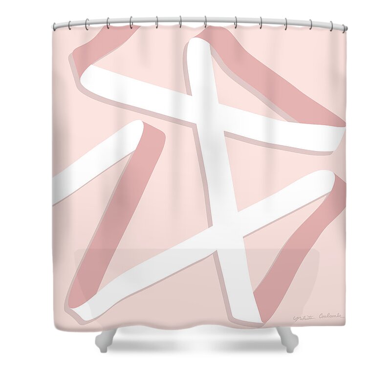 One Line Shower Curtain featuring the painting Ribbon 10 in blush by Nikita Coulombe