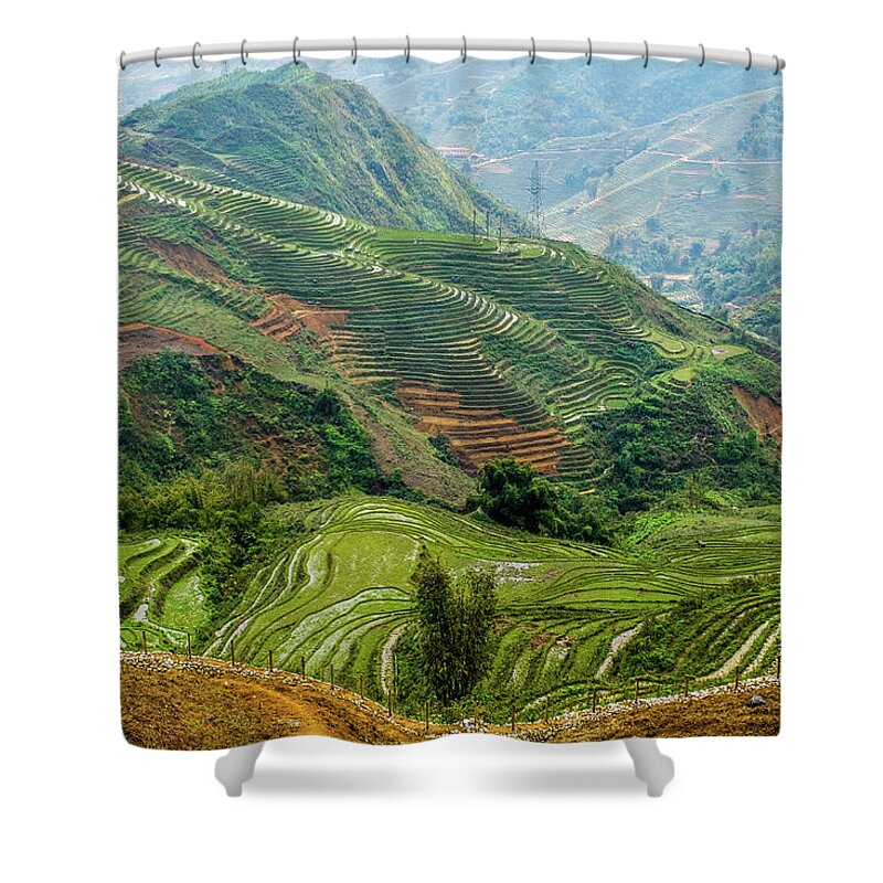 Black Shower Curtain featuring the photograph Rice Terraces of Lao Cai by Arj Munoz