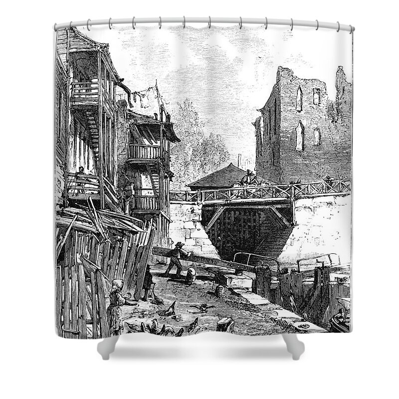 1872 Shower Curtain featuring the drawing Richmond Canal by Harry Fenn