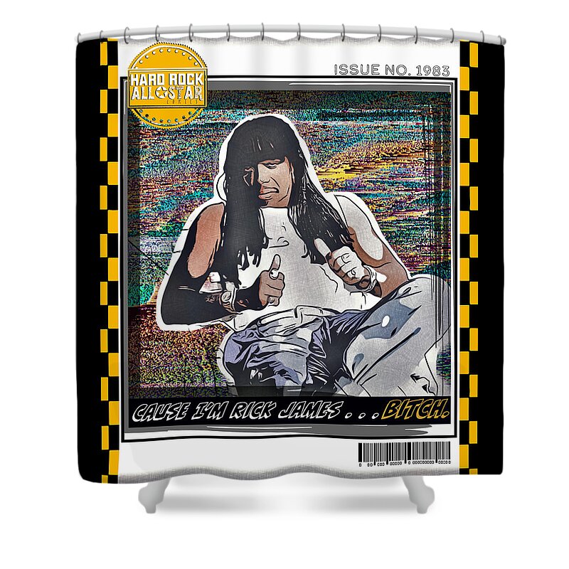 Rick James Shower Curtain featuring the digital art Rick James Bitch Issue No. 1983 by Christina Rick
