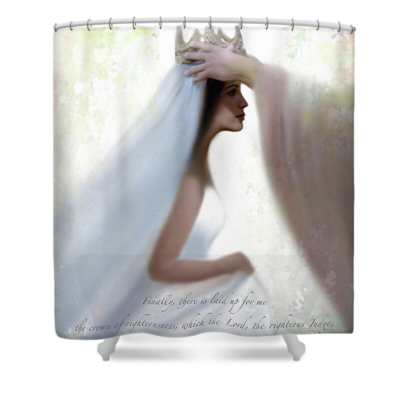 Woman Shower Curtain featuring the painting Righteous Crown with Scripture by Kume Bryant