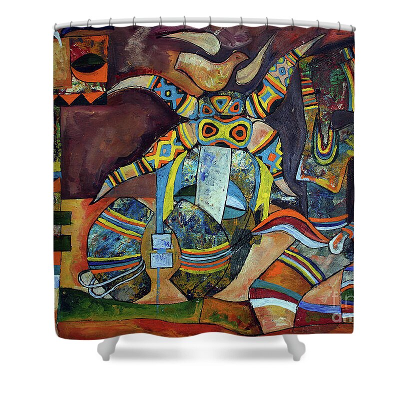 Speelman Mahlangu Shower Curtain featuring the painting Riksha Man by Speelman Mahlangu