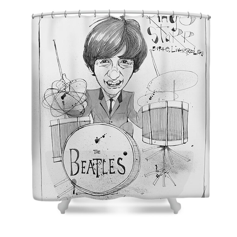  Shower Curtain featuring the drawing Ringo Starr by Phil Mckenney