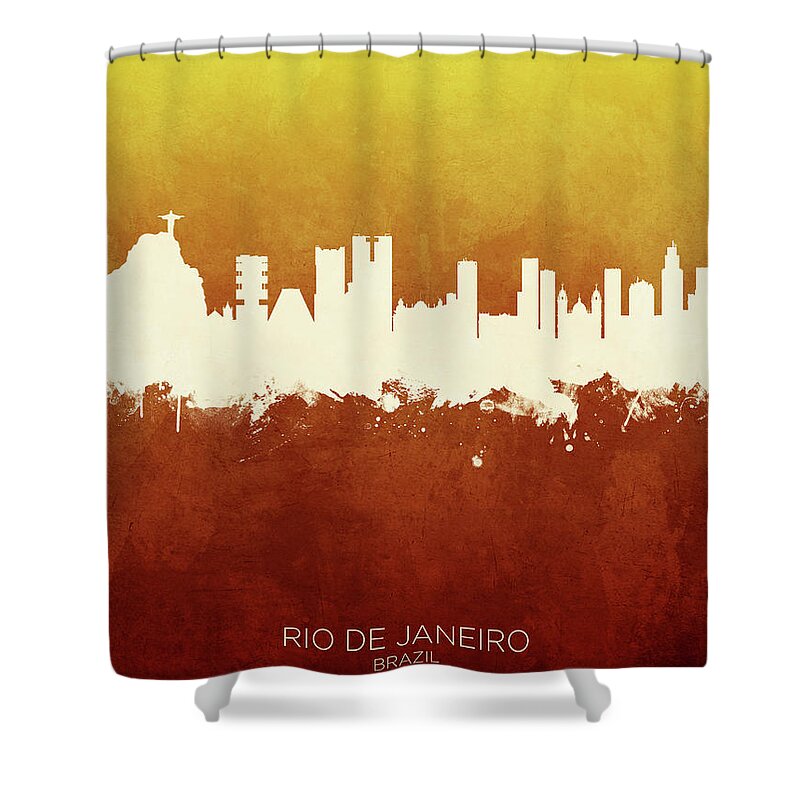 Rio De Janeiro Shower Curtain featuring the digital art Rio de Janeiro Brazil Skyline #82 by Michael Tompsett