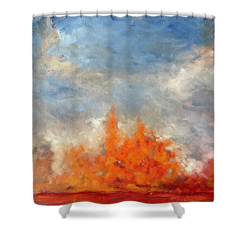Waterside Shower Curtain featuring the painting Riparian Orange by Roger Clarke
