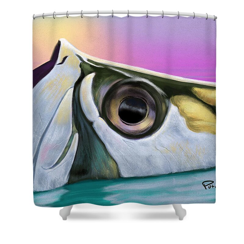 Tarpon Shower Curtain featuring the digital art Rise and Shine by Kevin Putman