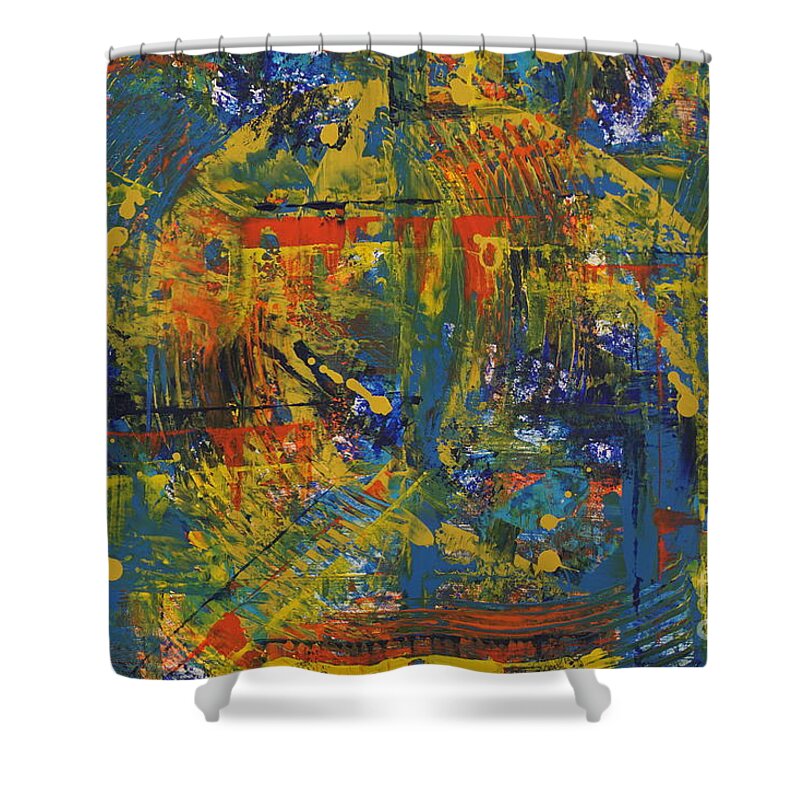 Abstract Shower Curtain featuring the painting Rising Sun by Jimmy Clark