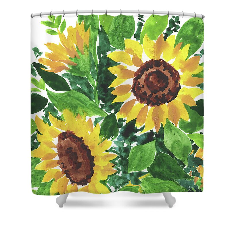 Sunflowers Shower Curtain featuring the painting Rising With The Sun Impressionistic Sunflowers by Irina Sztukowski