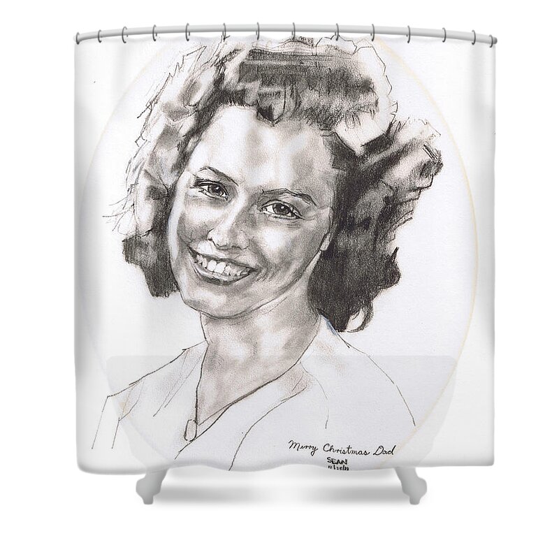 Charcoal Pencil Shower Curtain featuring the drawing Rita by Sean Connolly