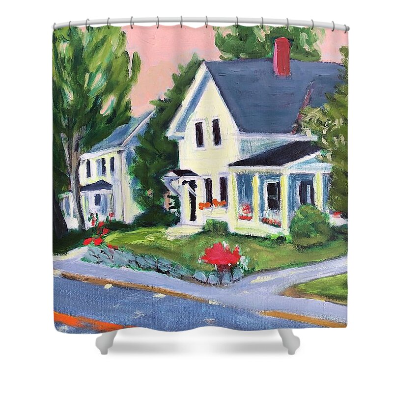 New Boston Shower Curtain featuring the painting River Road by Cyndie Katz