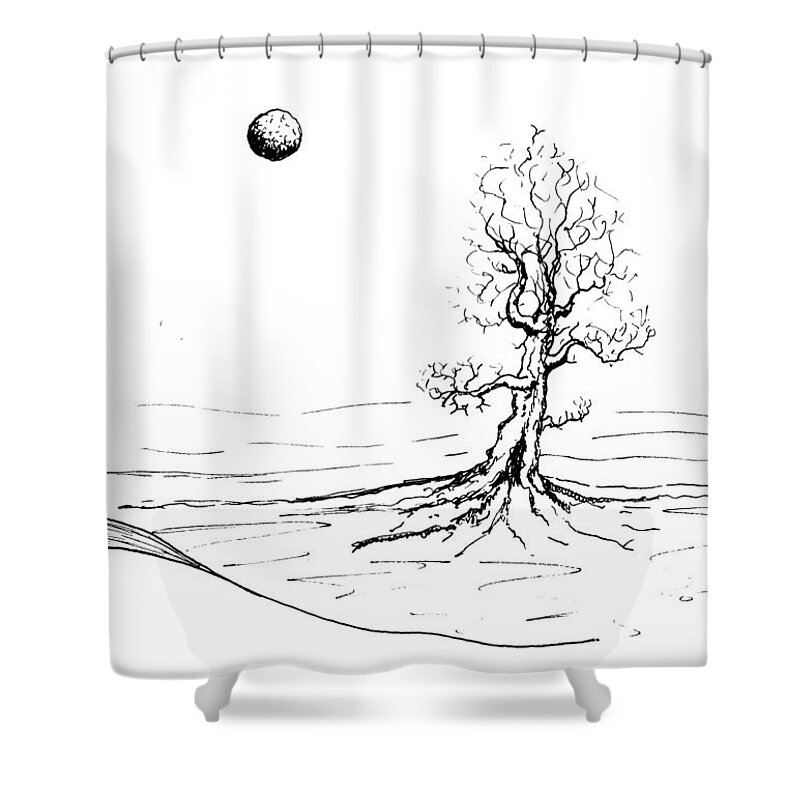 Ink Shower Curtain featuring the drawing River Time by Raymond Fernandez