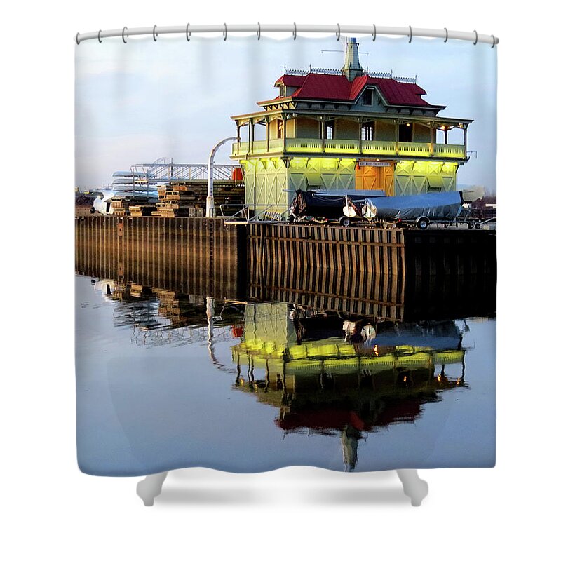 Yacht Club Shower Curtain featuring the photograph Riverton Yacht Club, New Jersey by Linda Stern