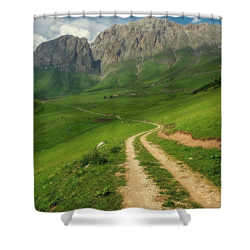 Mountain Shower Curtain featuring the photograph Road in mountains by Mikhail Kokhanchikov