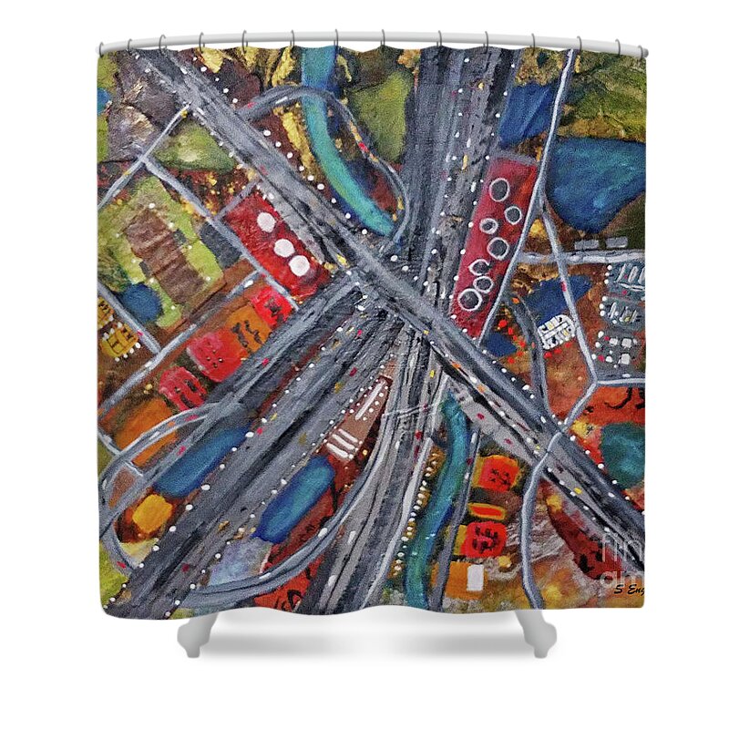Abstract Shower Curtain featuring the painting Road Trip by Sharon Williams Eng