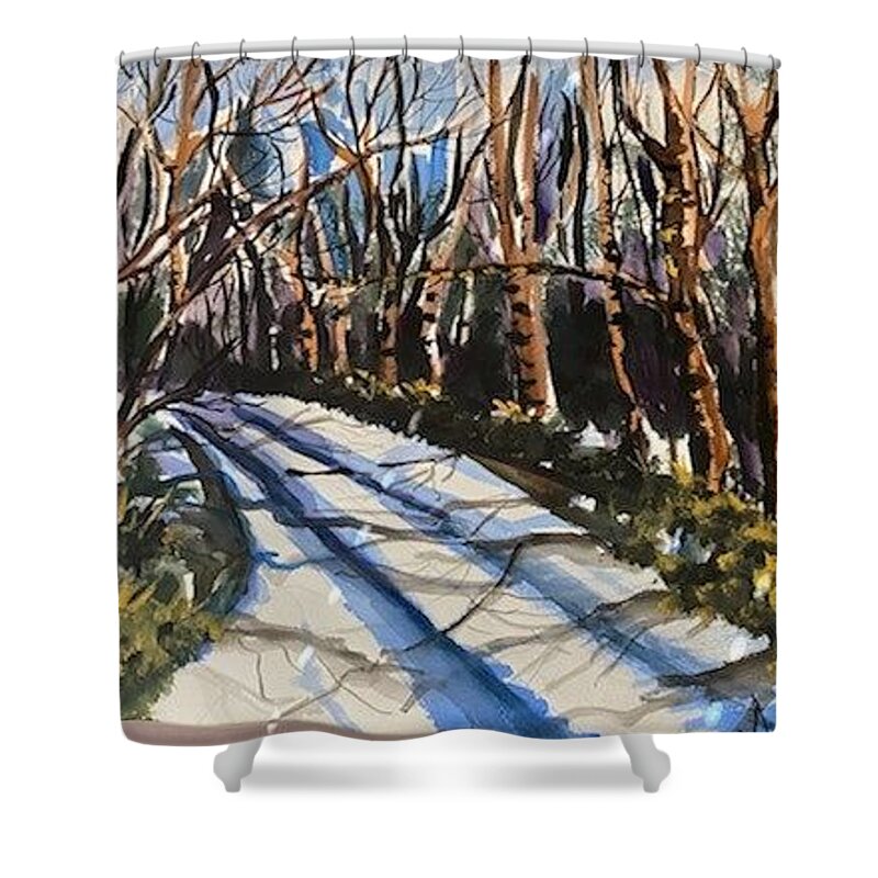  Shower Curtain featuring the painting Roadless Traveled by Angie ONeal