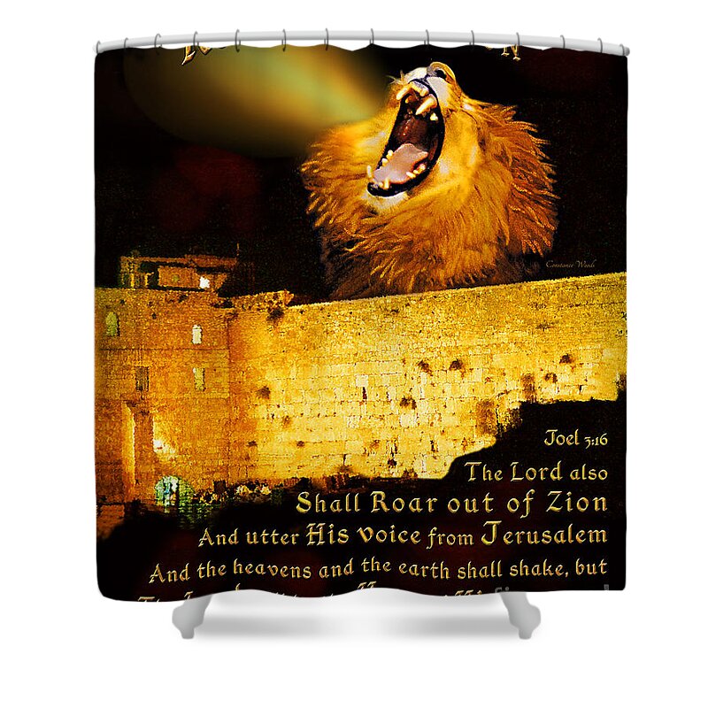 Lion Shower Curtain featuring the painting Roar From Zion by Constance Woods