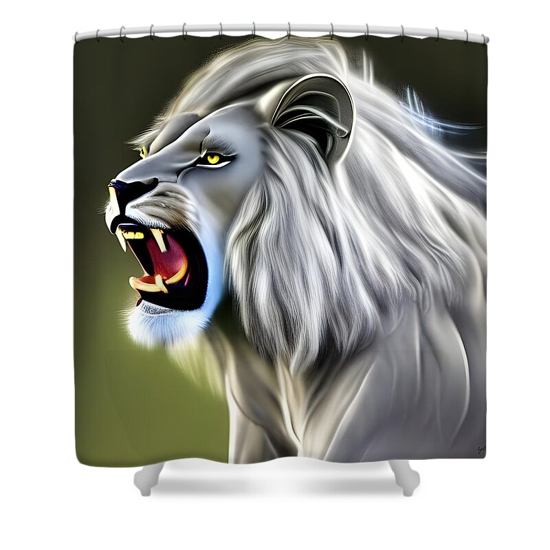 Newby Shower Curtain featuring the digital art Roaring White Lion by Cindy's Creative Corner
