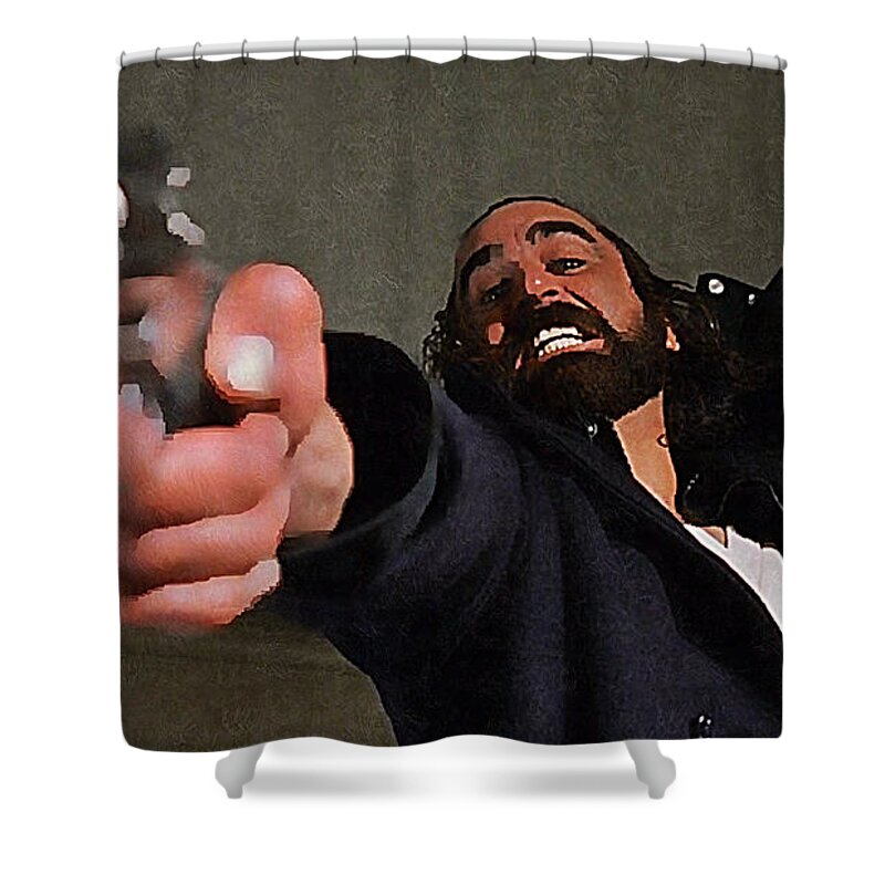 Gun Shower Curtain featuring the painting Rocco by Mark Baranowski