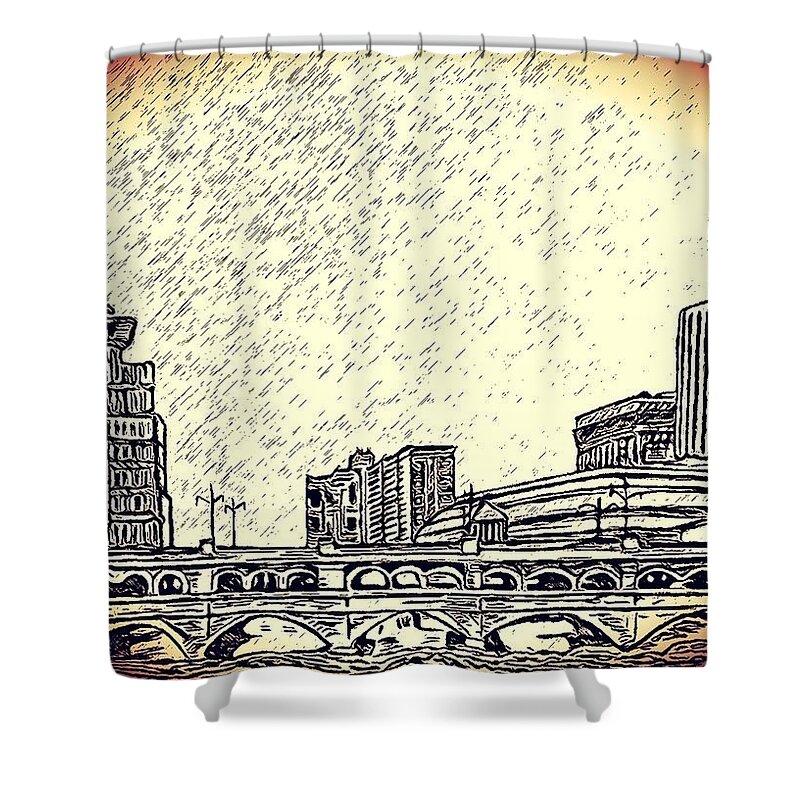 Rochester Shower Curtain featuring the drawing Rochester, NY, 1 by Monica Engeler