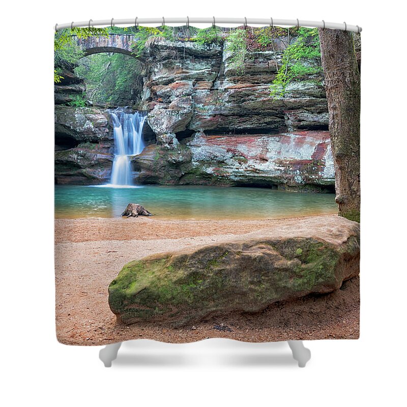 Hocking Hills Shower Curtain featuring the photograph Rock at Upper Falls by Peg Runyan