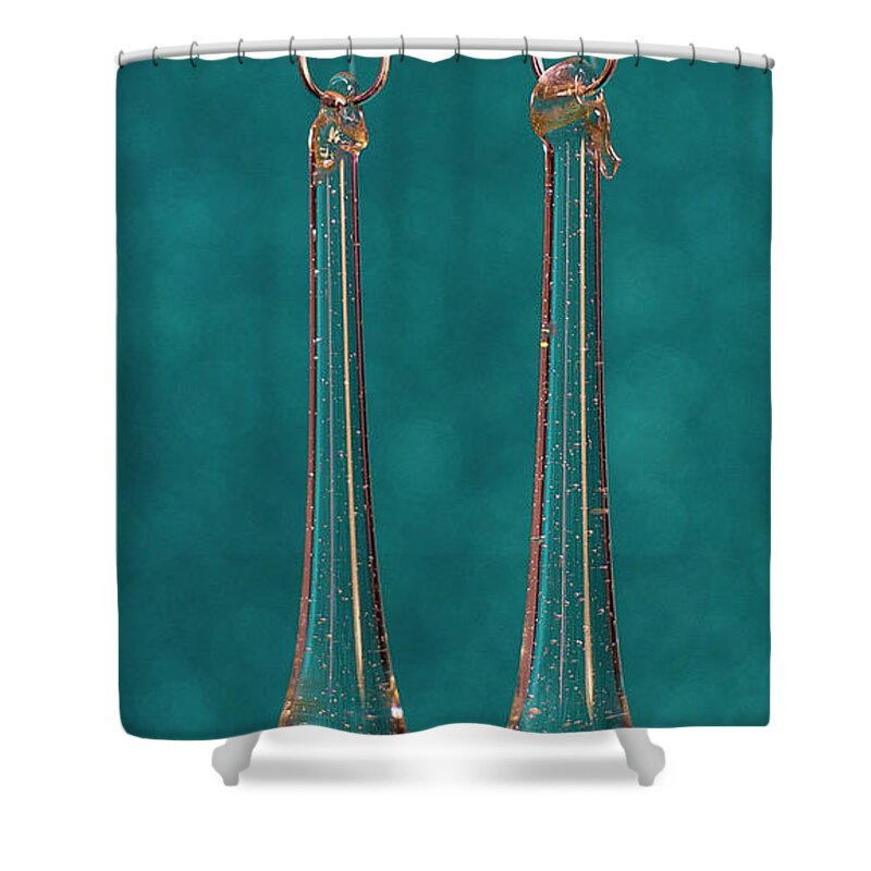 Fashion Shower Curtain featuring the photograph Rock crystal teardrop earrings from antique lamps glittering by Pablo Avanzini