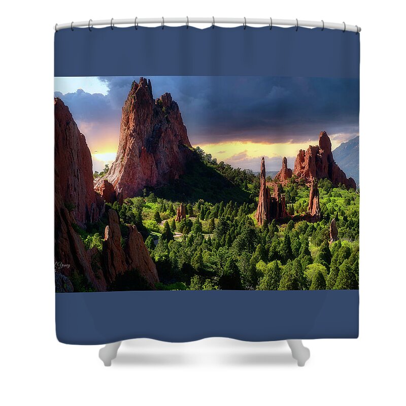 Garden Of The Gods Shower Curtain featuring the photograph Rock Gods in the Garden by G Lamar Yancy