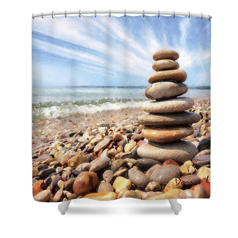 Rock Stack Shower Curtain featuring the digital art Rock Steady by Dave Lee