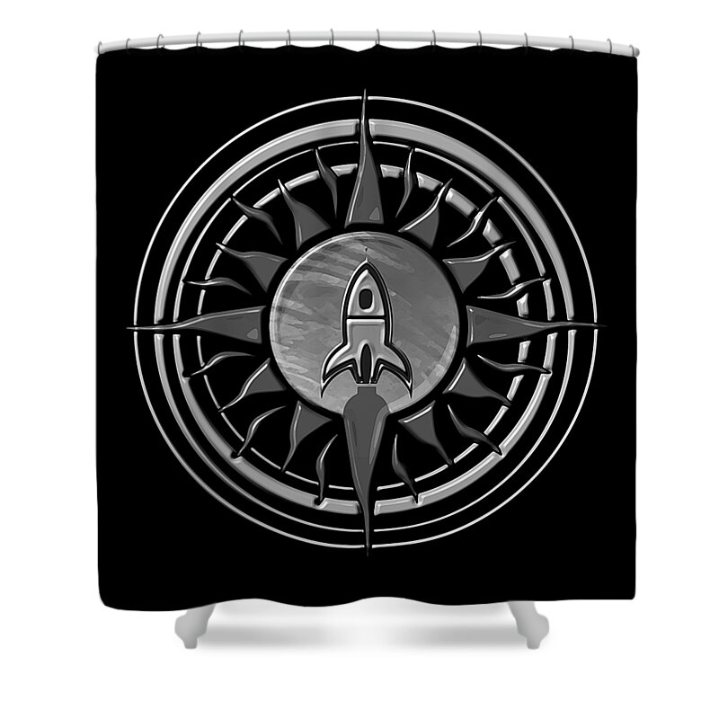 Rocket Shower Curtain featuring the digital art Rocket Insignia Black by David Manlove