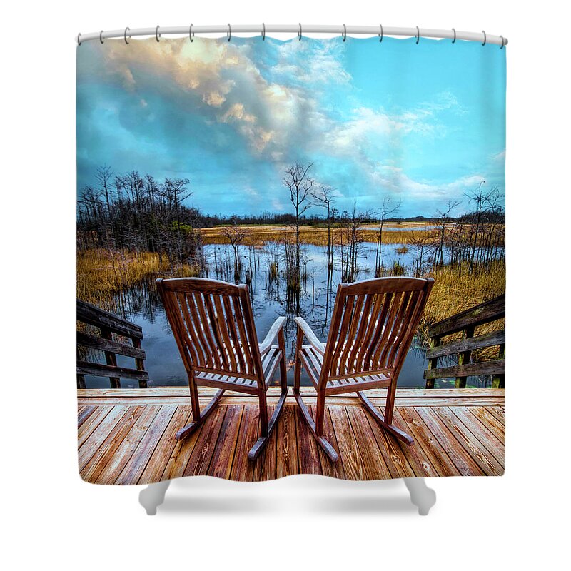 Clouds Shower Curtain featuring the photograph Rocking on the Porch by Debra and Dave Vanderlaan