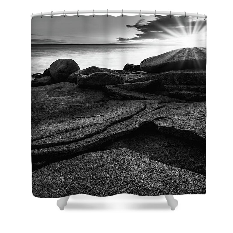 Halibut Pt. Shower Curtain featuring the photograph Rockport Rocks by Michael Hubley