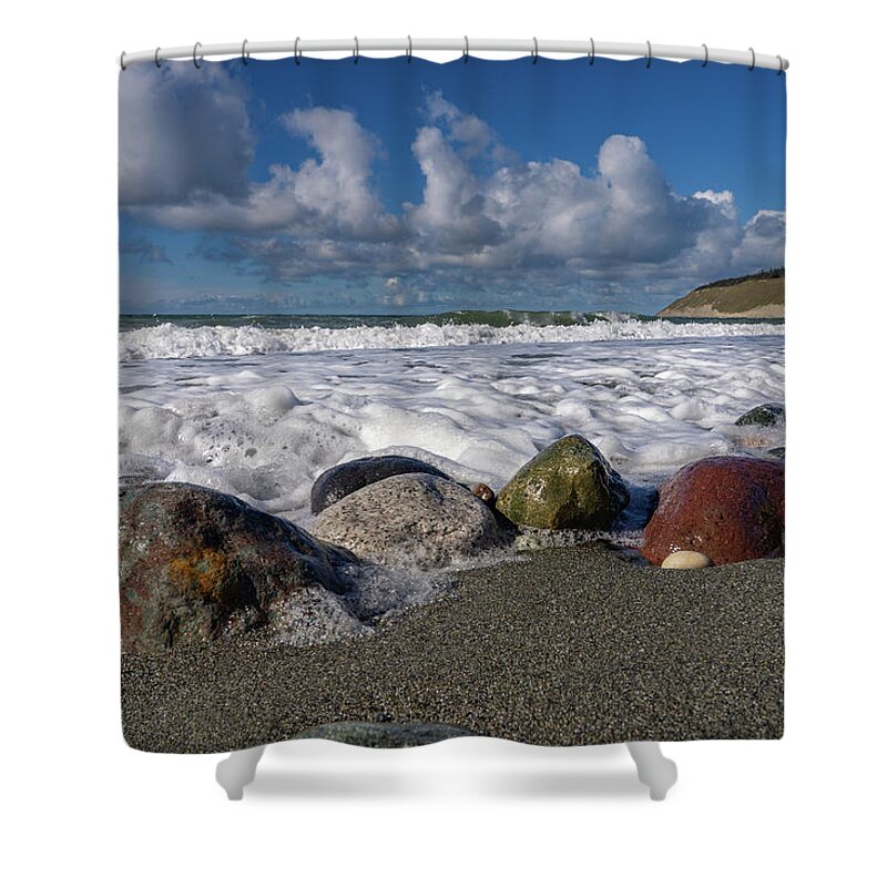 Beach Shower Curtain featuring the photograph Rocks on a Beach by Gary Skiff
