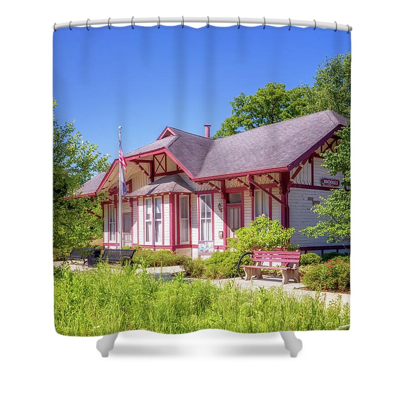 Train Depot Shower Curtain featuring the photograph Rockville Train Depot by Susan Rissi Tregoning