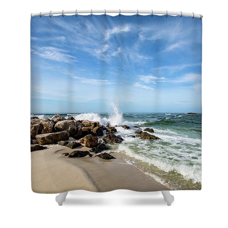 Rock Shower Curtain featuring the photograph Rocky Beach on the Gulf Coast by Beachtown Views