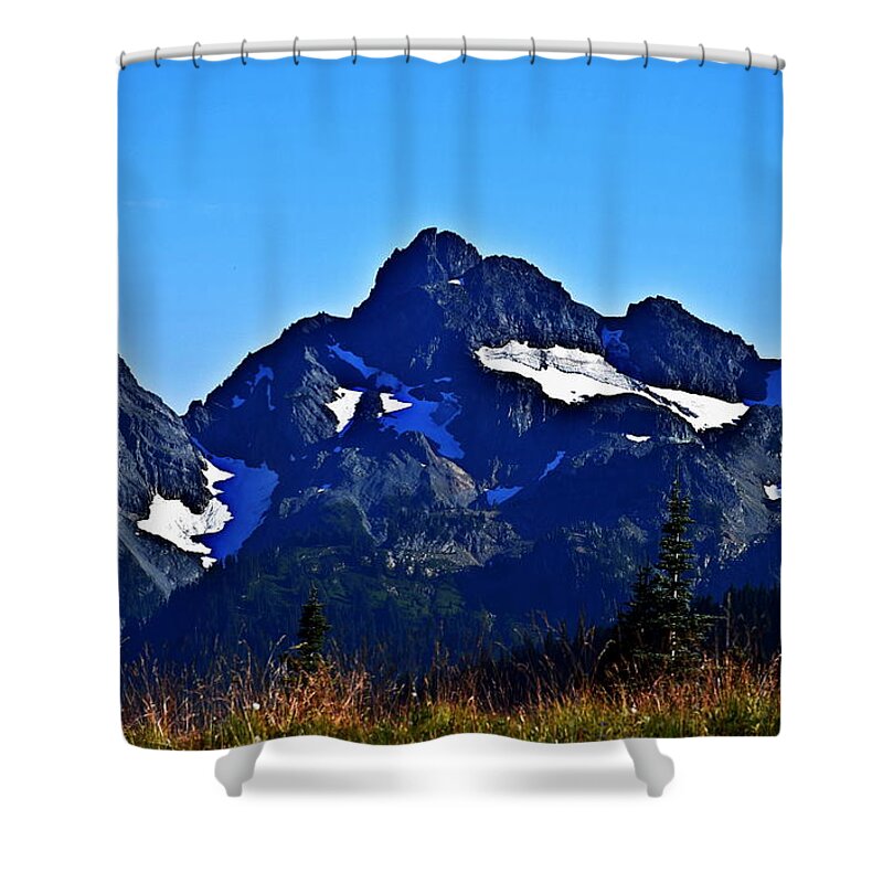 Cascades Shower Curtain featuring the photograph Rocky Cascades Over a Meadow by Sea Change Vibes
