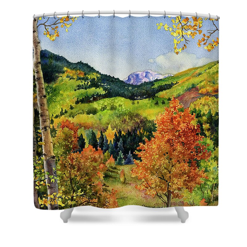 Fall Leaves Painting Shower Curtain featuring the painting Rocky Mountain Paradise by Anne Gifford