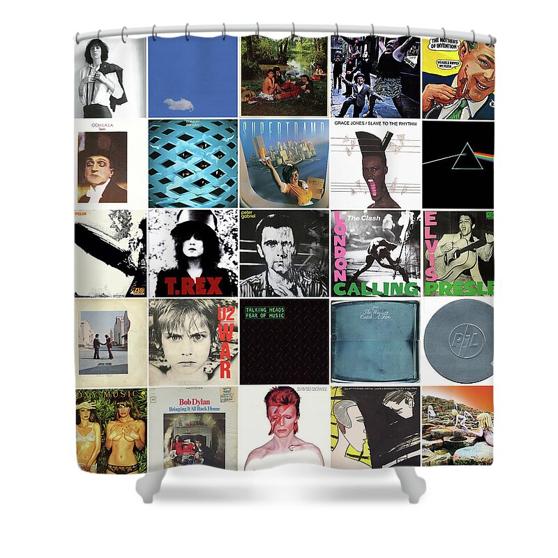 Rolling Stone Magazine Shower Curtain featuring the mixed media Rolling Stones 100 Greatest Album Covers 26 To 50 by Stephen Smith Galleries