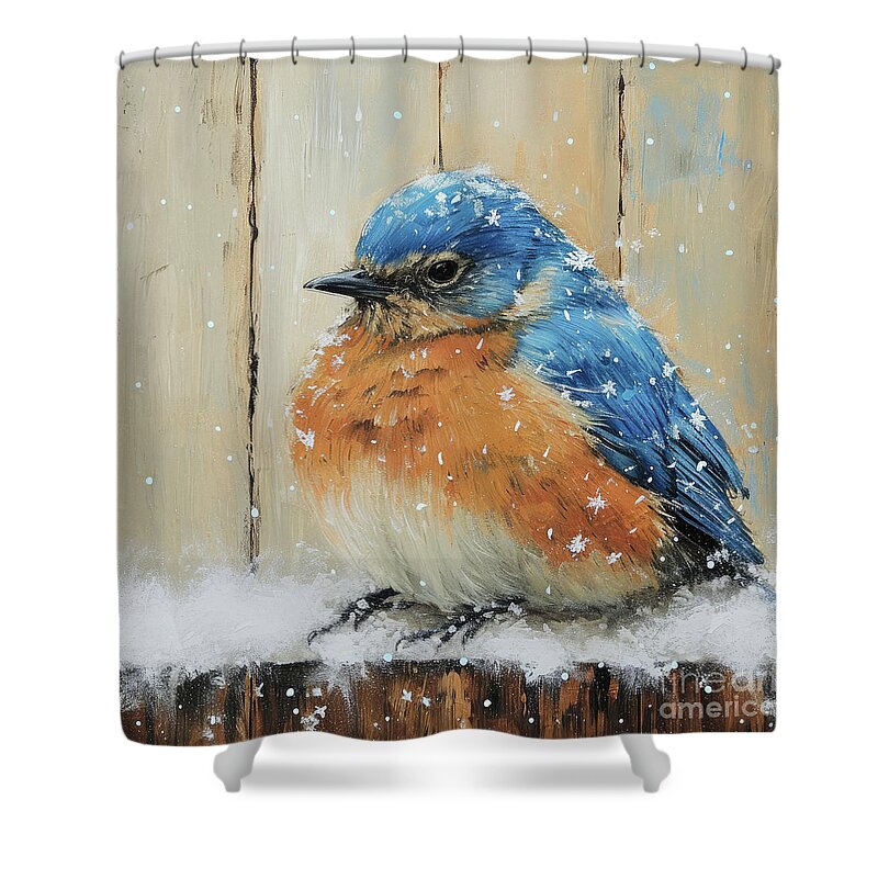 Bluebird Shower Curtain featuring the painting Roly Poly Bluebird by Tina LeCour