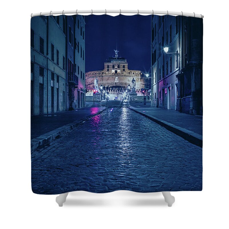 Archangel Shower Curtain featuring the photograph Rome and the Castel Sant'Angelo at night by Benoit Bruchez