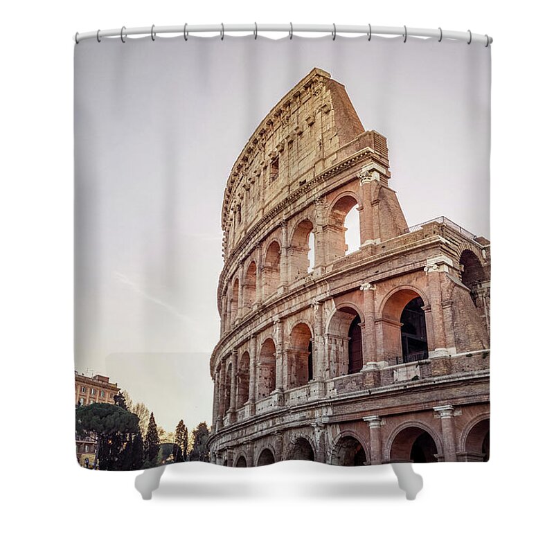 Capital Shower Curtain featuring the photograph Rome and The Coliseum at sunrise by Benoit Bruchez